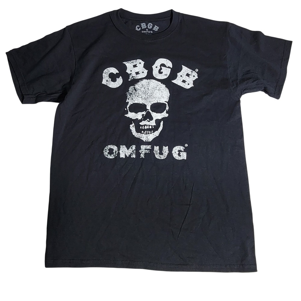 CBGB OMFUG Skull Graphic T-Shirt Black Punk Rock NYC Music Tee Large